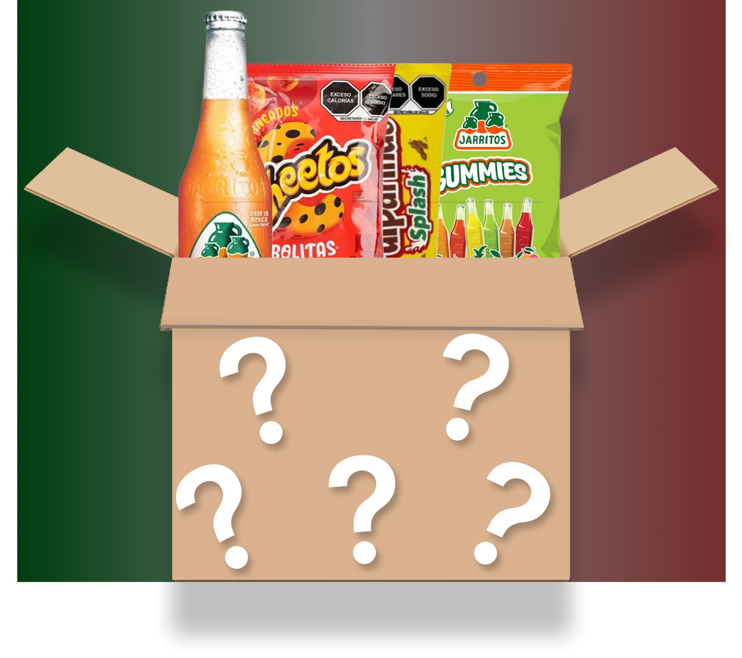 Picture depicting graphic with some included mexican snacks in the product.